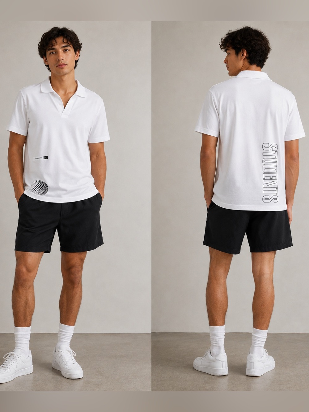 STUDENTS Golf White Graphic Polo Shirt Halftone Logo NWT Men’s M